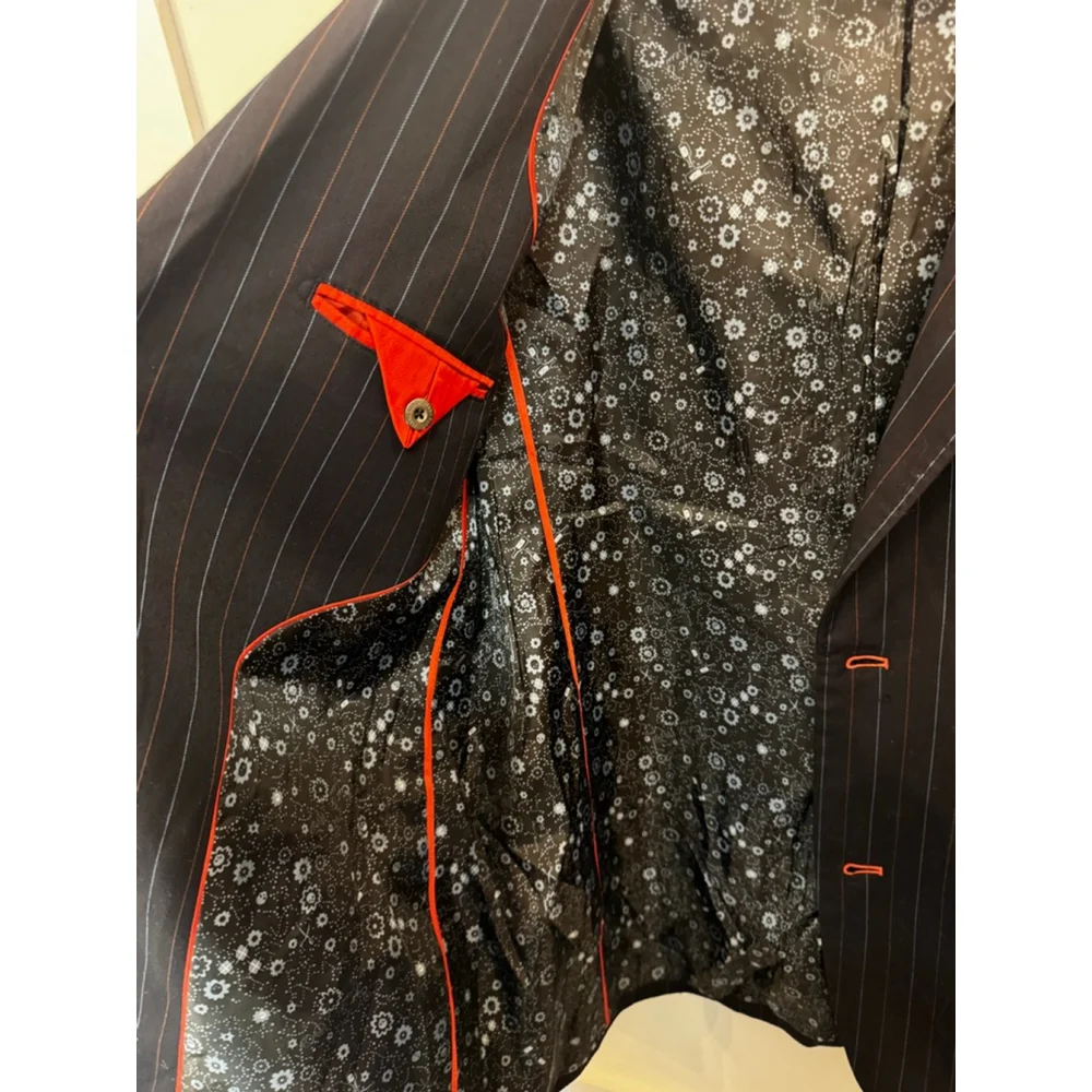 Marc Ecko Cut & Sew Navy Pinstripe Embroidered Crest Blazer Jacket XL Designer
